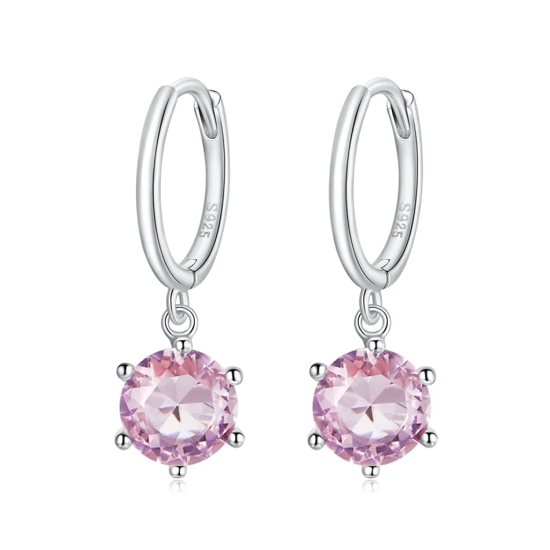 (image for) Pandora Style Silver Pink Cz Stone Dangle Earrings - SCE1020-PK - Product Image