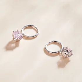 Pandora Style Silver Pink Cz Stone Dangle Earrings - SCE1020-PK Pandora Style Silver Pink Cz Stone Dangle Earrings - SCE1020-PK