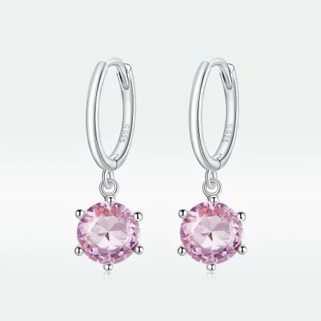 Pandora Style Silver Pink Cz Stone Dangle Earrings - SCE1020-PK