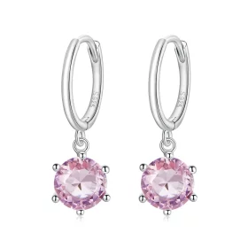 Pandora Style Silver Pink Cz Stone Dangle Earrings - SCE1020-PK Pandora Style Silver Pink Cz Stone Dangle Earrings - SCE1020-PK
