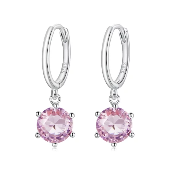 Pandora Style Silver Pink Cz Stone Dangle Earrings - SCE1020-PK