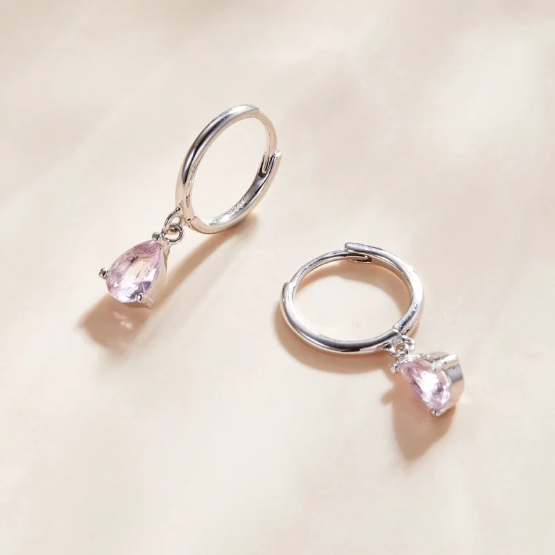 (image for) Pandora Style Silver Pink Drop Dangle Earrings - SCE1018-PK - View 2