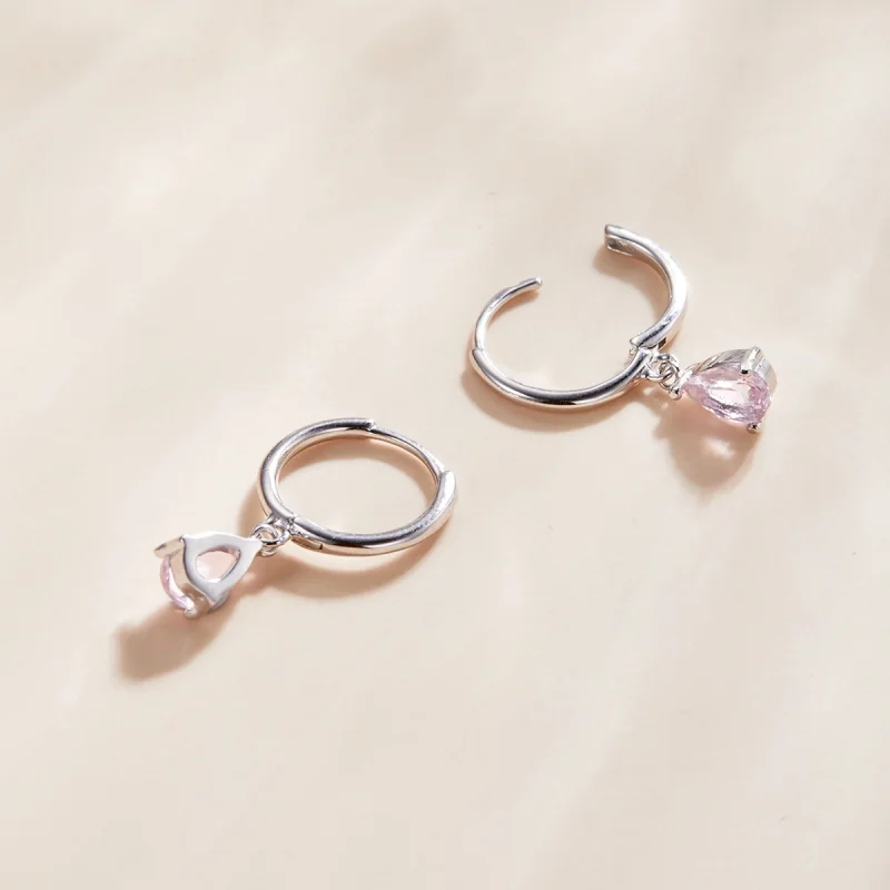 (image for) Pandora Style Silver Pink Drop Dangle Earrings - SCE1018-PK - View 3