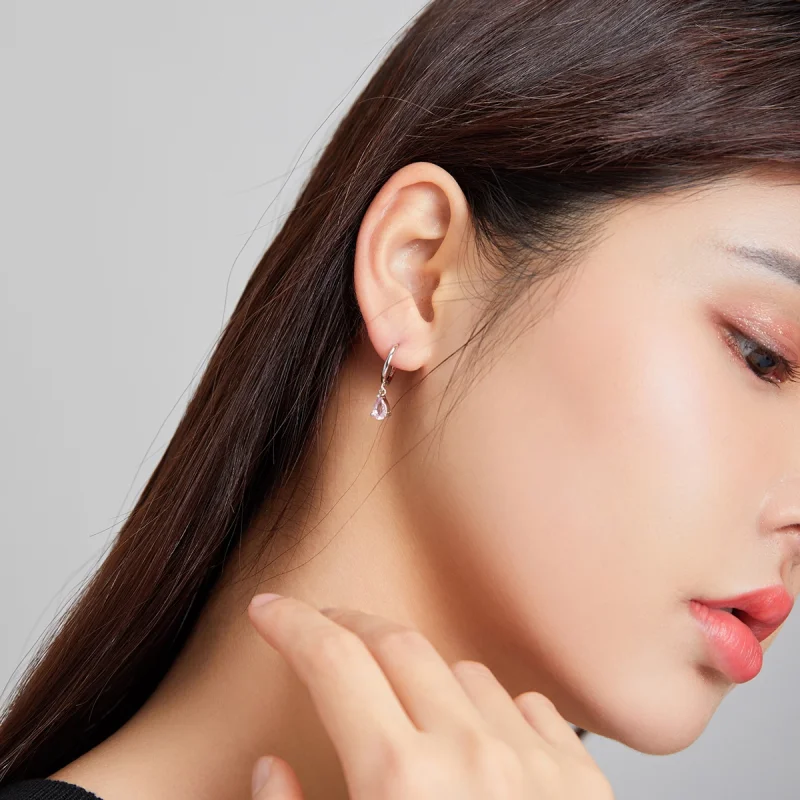 (image for) Pandora Style Silver Pink Drop Dangle Earrings - SCE1018-PK - View 4