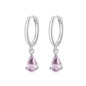 (image for) Pandora Style Silver Pink Drop Dangle Earrings - SCE1018-PK