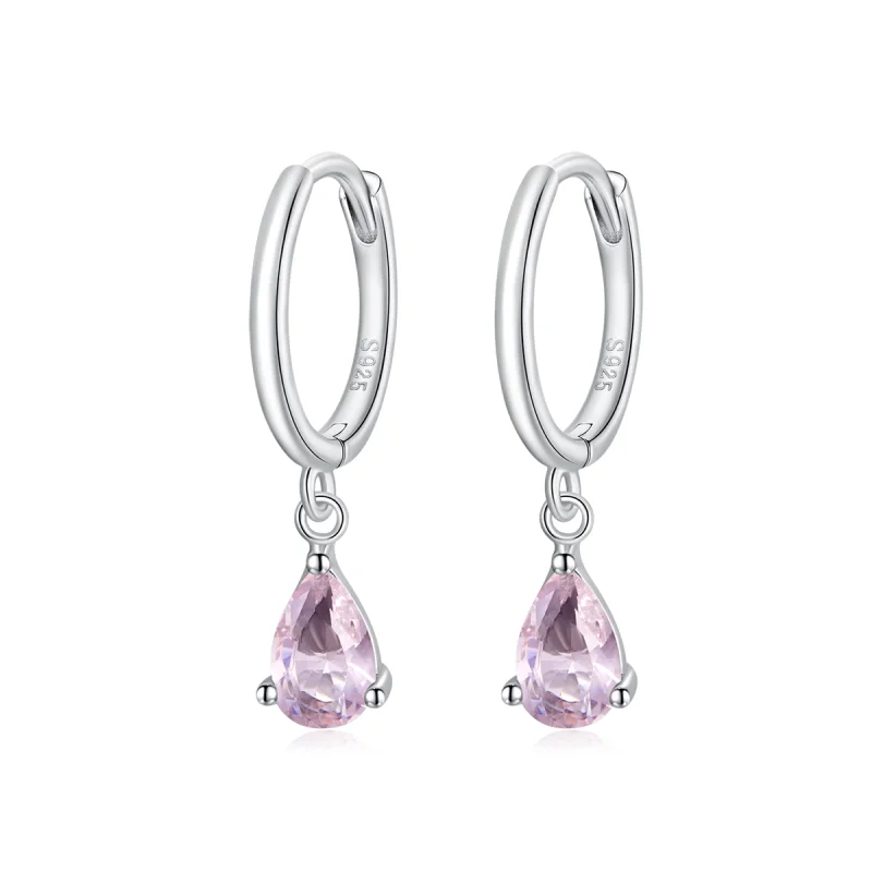 (image for) Pandora Style Silver Pink Drop Dangle Earrings - SCE1018-PK - Product Image