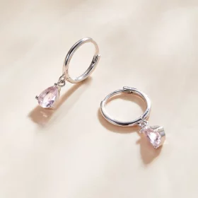 Pandora Style Silver Pink Drop Dangle Earrings - SCE1018-PK Pandora Style Silver Pink Drop Dangle Earrings - SCE1018-PK