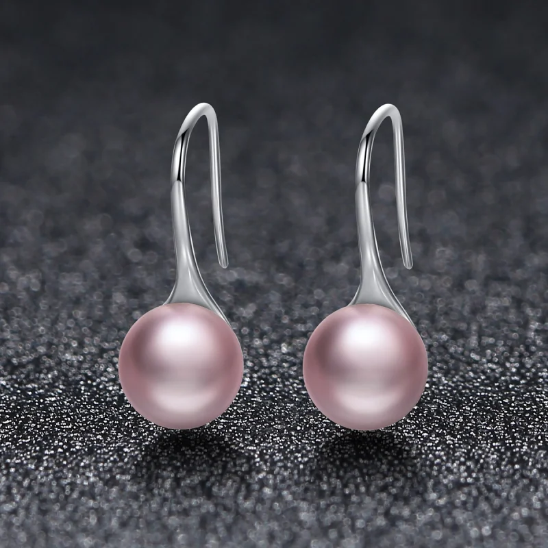 (image for) Pandora Style Silver Pink Pearl Hanging Earrings - SCE145 - View 4