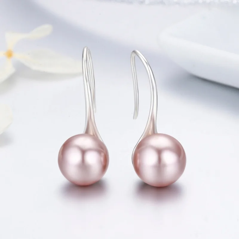 (image for) Pandora Style Silver Pink Pearl Hanging Earrings - SCE145 - View 5