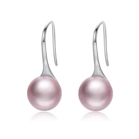 Pandora Style Silver Pink Pearl Hanging Earrings - SCE145 Pandora Style Silver Pink Pearl Hanging Earrings - SCE145