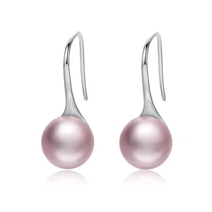 (image for) Pandora Style Silver Pink Pearl Hanging Earrings - SCE145