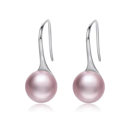 Pandora Style Silver Pink Pearl Hanging Earrings - SCE145 Pandora Style Silver Pink Pearl Hanging Earrings - SCE145