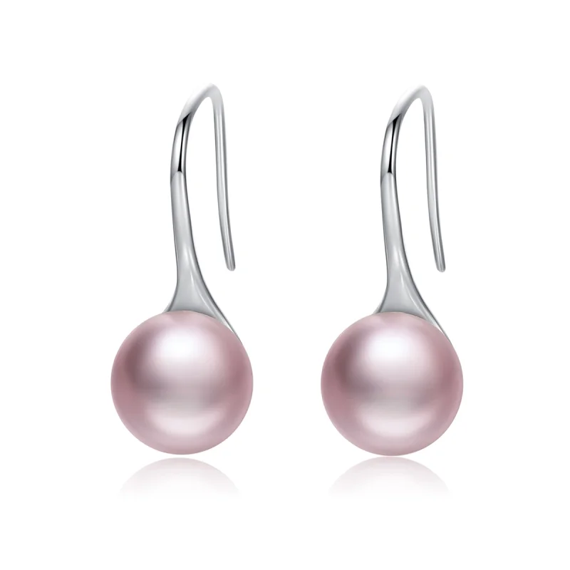 (image for) Pandora Style Silver Pink Pearl Hanging Earrings - SCE145 - Product Image