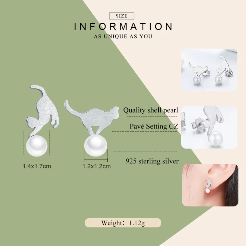 (image for) Pandora Style Silver Playful Kitten Stud Earrings - SCE235 - View 3