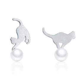 Pandora Style Silver Playful Kitten Stud Earrings - SCE235 Pandora Style Silver Playful Kitten Stud Earrings - SCE235
