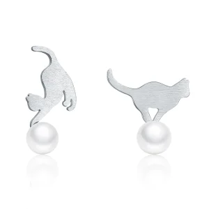 (image for) Pandora Style Silver Playful Kitten Stud Earrings - SCE235