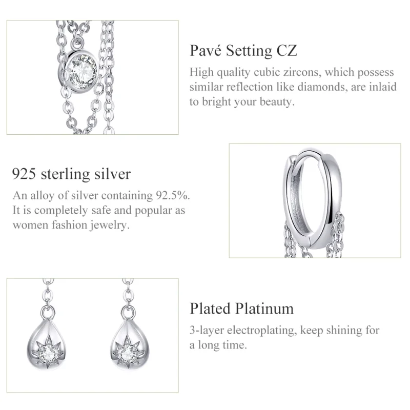 (image for) Pandora Style Silver Puberty Hanging Earrings - SCE638 - View 3