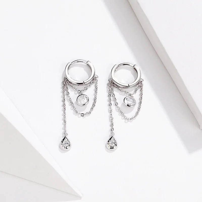 (image for) Pandora Style Silver Puberty Hanging Earrings - SCE638 - View 2
