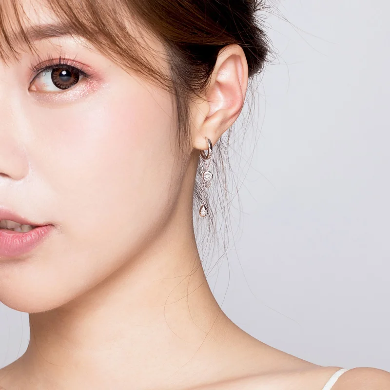 (image for) Pandora Style Silver Puberty Hanging Earrings - SCE638 - View 6