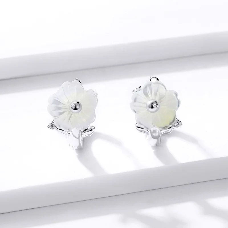 (image for) Pandora Style Silver Pure Flowers Hoop Earrings - BSE321 - View 2