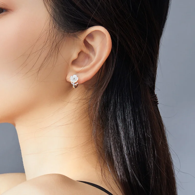 (image for) Pandora Style Silver Pure Flowers Hoop Earrings - BSE321 - View 8