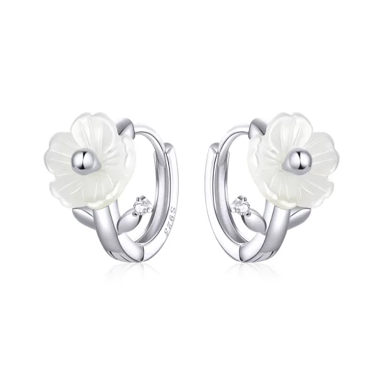 Pandora Style Silver Pure Flowers Hoop Earrings - BSE321