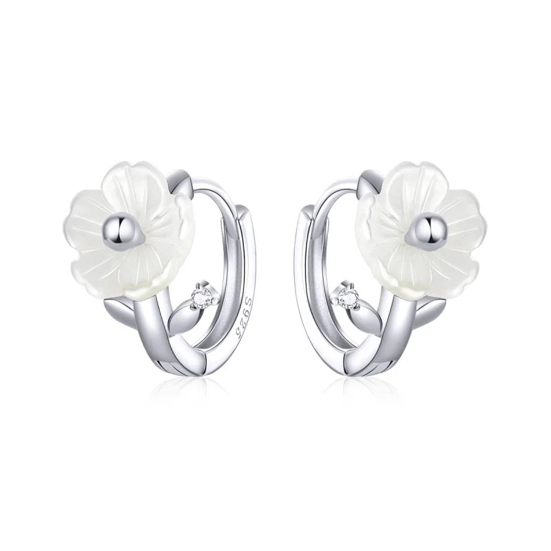(image for) Pandora Style Silver Pure Flowers Hoop Earrings - BSE321 - Product Image