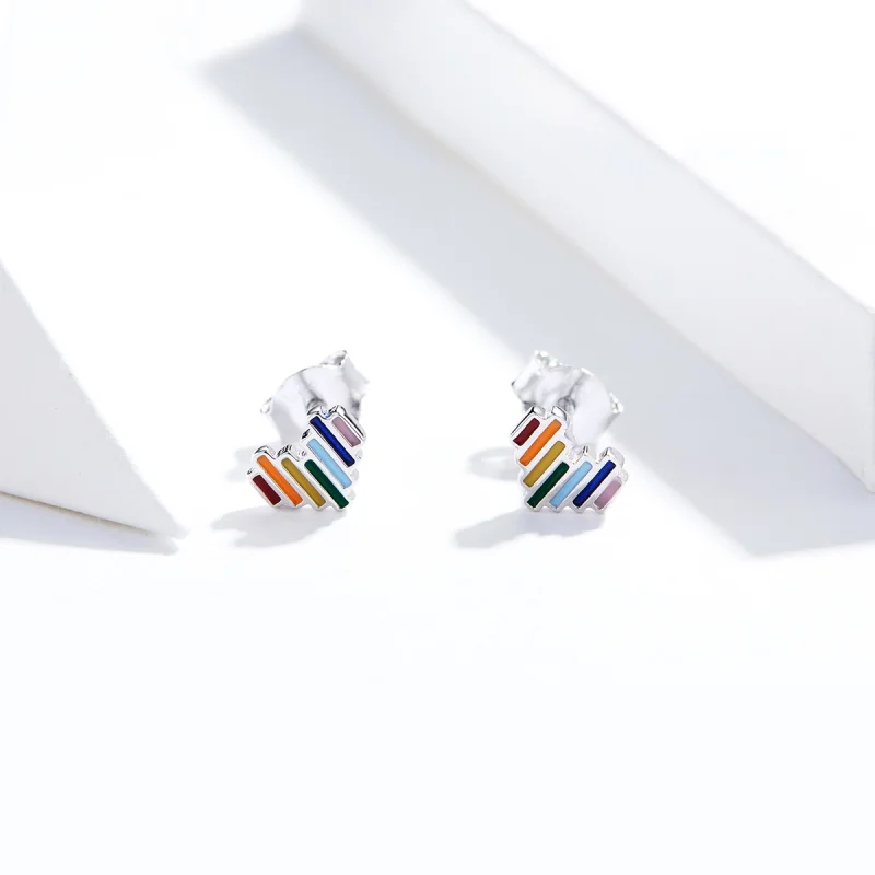 (image for) Pandora Style Silver Rainbow Heart Stud Earrings - SCE787 - View 4