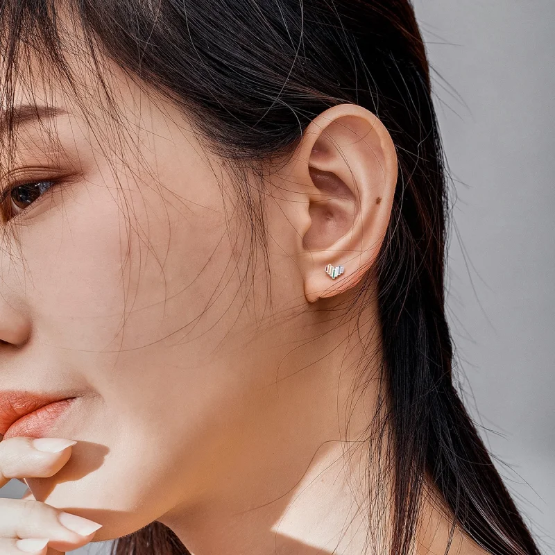 (image for) Pandora Style Silver Rainbow Heart Stud Earrings - SCE787 - View 6