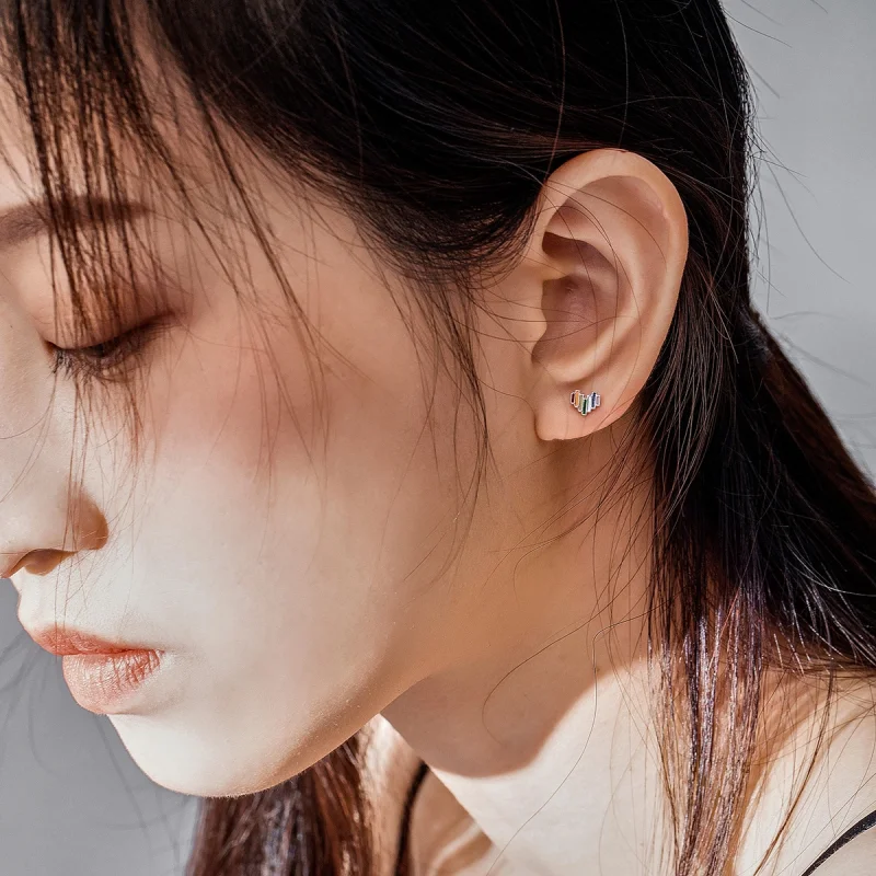 (image for) Pandora Style Silver Rainbow Heart Stud Earrings - SCE787 - View 7