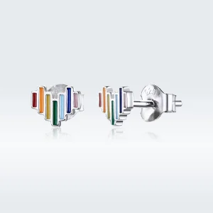 (image for) Pandora Style Silver Rainbow Heart Stud Earrings - SCE787