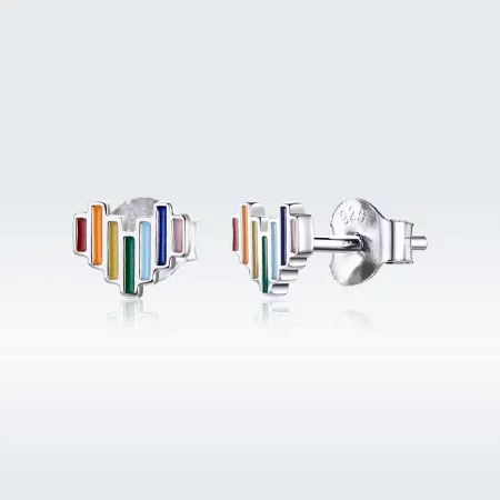 Pandora Style Silver Rainbow Heart Stud Earrings - SCE787