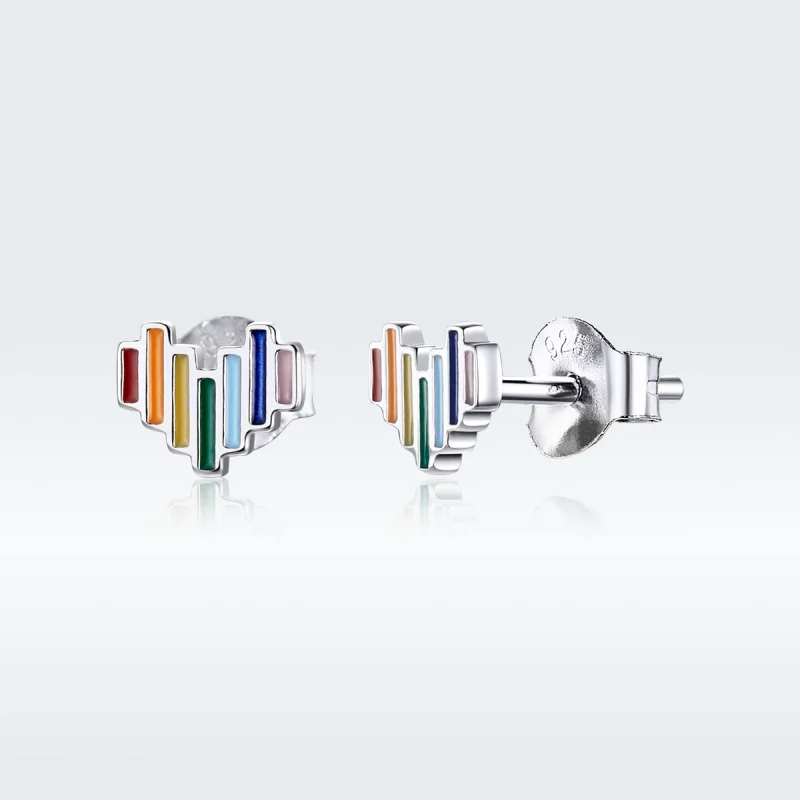 (image for) Pandora Style Silver Rainbow Heart Stud Earrings - SCE787 - Product Image