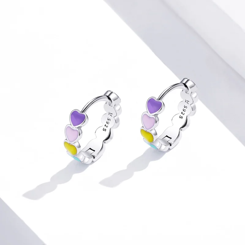 (image for) Pandora Style Silver Rainbow Hearts Hoop Earrings - SCE909 - View 2