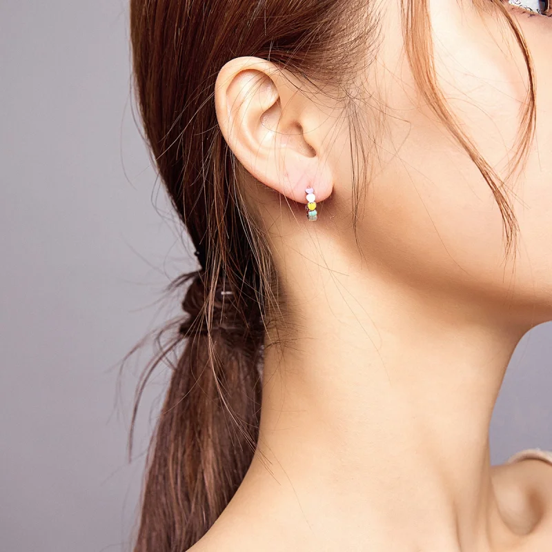 (image for) Pandora Style Silver Rainbow Hearts Hoop Earrings - SCE909 - View 5