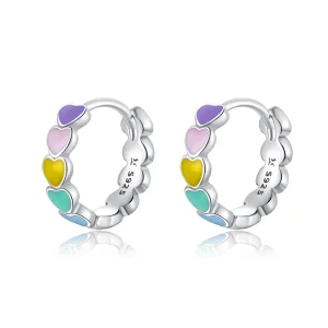 (image for) Pandora Style Silver Rainbow Hearts Hoop Earrings - SCE909