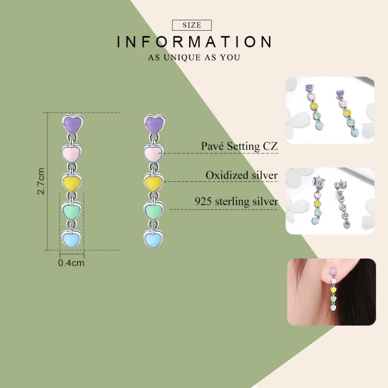 (image for) Pandora Style Silver Rainbow Hearts Stud Earrings - SCE451 - View 3