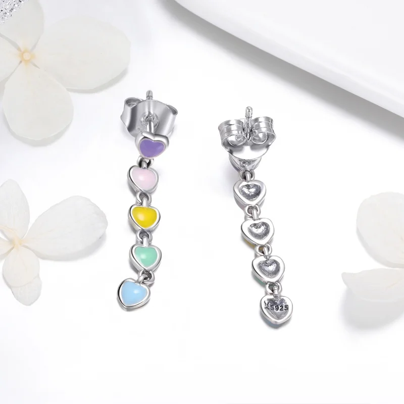 (image for) Pandora Style Silver Rainbow Hearts Stud Earrings - SCE451 - View 5