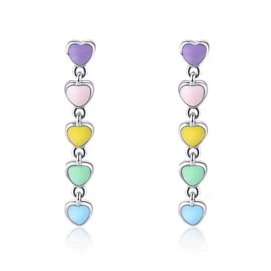 Pandora Style Silver Rainbow Hearts Stud Earrings - SCE451
