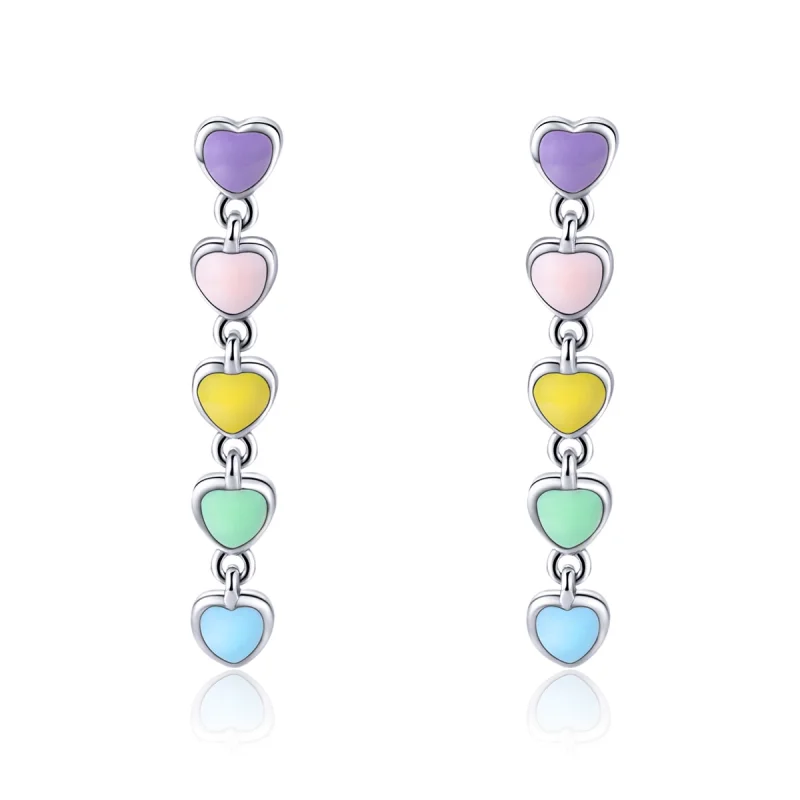 (image for) Pandora Style Silver Rainbow Hearts Stud Earrings - SCE451 - Product Image