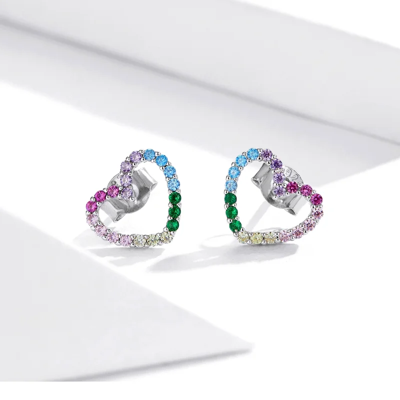 (image for) Pandora Style Silver Rainbow Hearts Stud Earrings - SCE891 - View 2