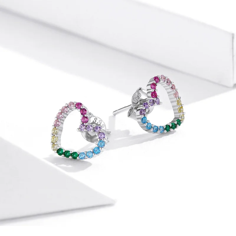 (image for) Pandora Style Silver Rainbow Hearts Stud Earrings - SCE891 - View 4