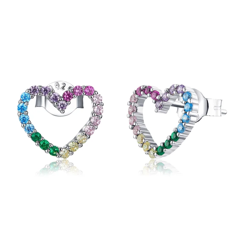 (image for) Pandora Style Silver Rainbow Hearts Stud Earrings - SCE891 - Product Image