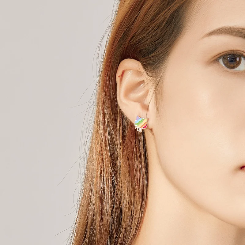 (image for) Pandora Style Silver Rainbow Kitty Stud Earrings - SCE823 - View 5