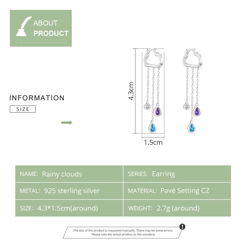 (image for) Pandora Style Silver Rainy Clouds Dangle Earrings - BSE220 - View 3