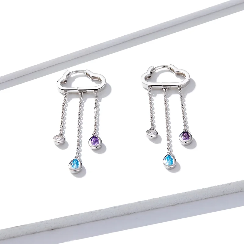 (image for) Pandora Style Silver Rainy Clouds Dangle Earrings - BSE220 - View 4