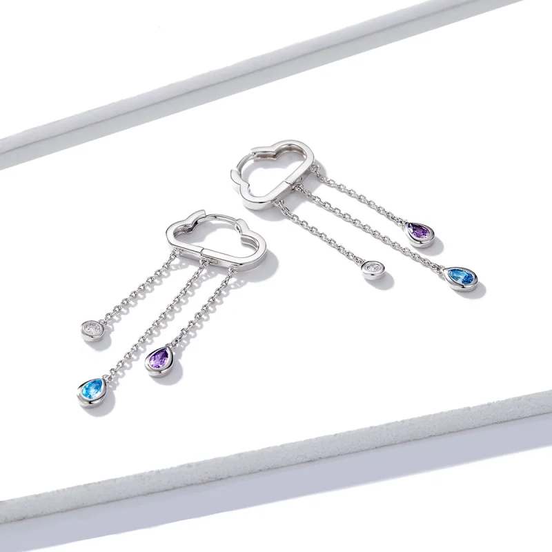 (image for) Pandora Style Silver Rainy Clouds Dangle Earrings - BSE220 - View 5