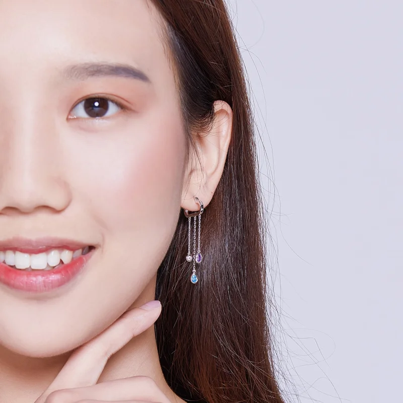 (image for) Pandora Style Silver Rainy Clouds Dangle Earrings - BSE220 - View 6