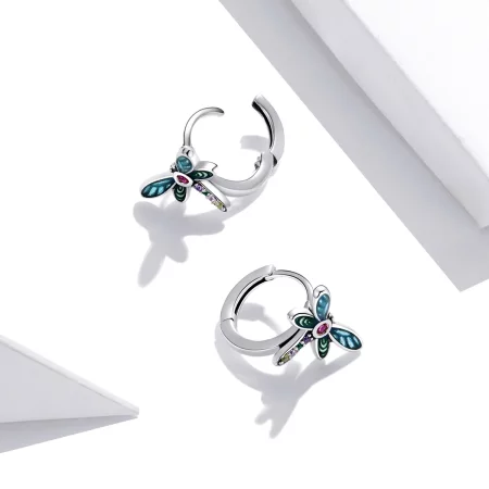 Pandora Style Silver Retro Dragonfly Hoop Earrings - SCE1172