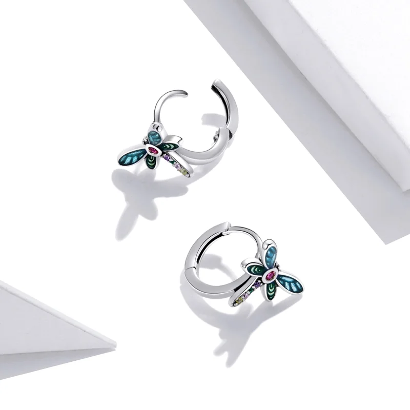 (image for) Pandora Style Silver Retro Dragonfly Hoop Earrings - SCE1172 - View 4